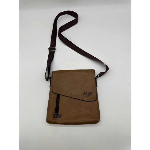 Jeep Cross Body Messenger Bag Wide Adjustable Strap 9X10” Brown - Picture 2 of 7
